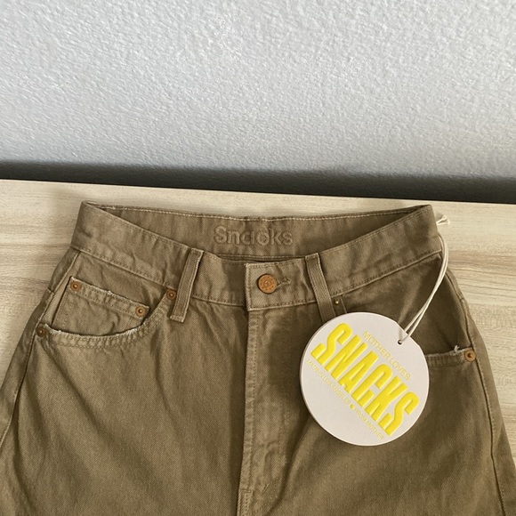 Mother Snacks High Waisted Double Stack Ankle Straight Leg Jeans Army Green 25 - Picture 5 of 14